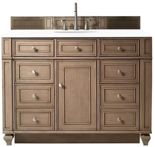 Fynn French Country White Zeus Quartz Whitewashed Wood Wide Vanity Sink - 48"