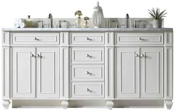 Fynn French Country Carrara Marble White Wood Double Vanity Sink - 72"