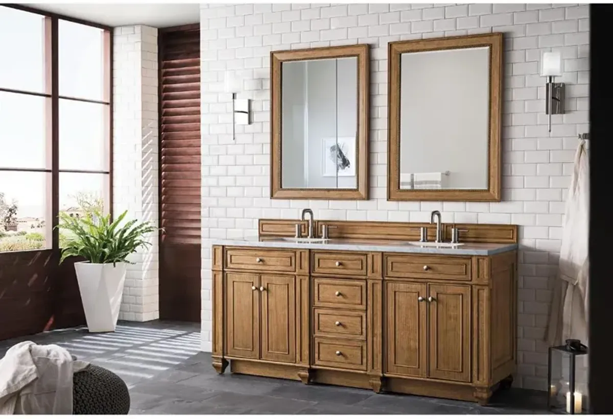 Fynn French Country Carrara Marble Brown Wood Double Vanity Sink - 72"