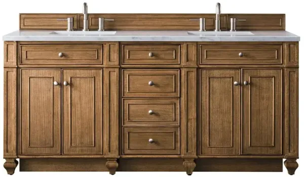 Fynn French Country Carrara Marble Brown Wood Double Vanity Sink - 72"