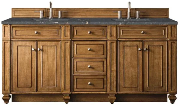 Fynn French Country Parisien Bleu Quartz Brown Wood Double Vanity Sink - 72"