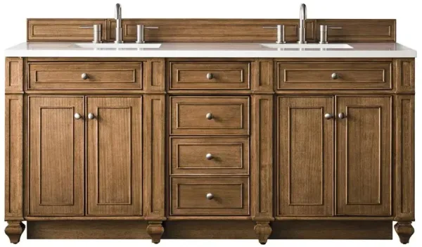 Fynn French Country White Zeus Quartz Brown Wood Double Vanity Sink - 72"