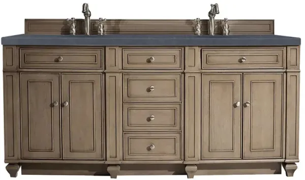 Fynn French Country Charcoal Quartz Whitewashed Wood Double Vanity Sink - 72"