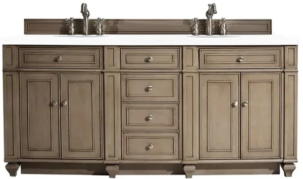 Fynn French Country White Zeus Quartz Whitewashed Wood Double Vanity Sink - 72"