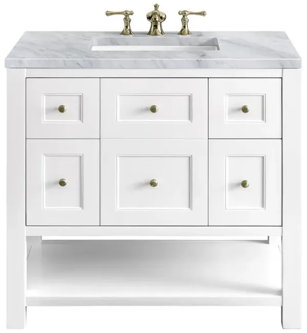 Draven Modern Classic Carrara Marble White Wood Vanity Sink - 36"