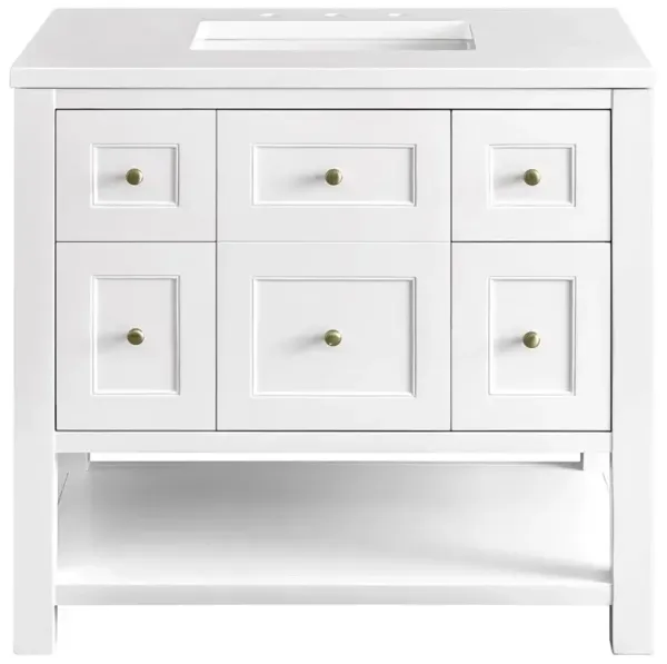 Draven Modern Classic White Zeus Quartz White Wood Vanity Sink - 36"