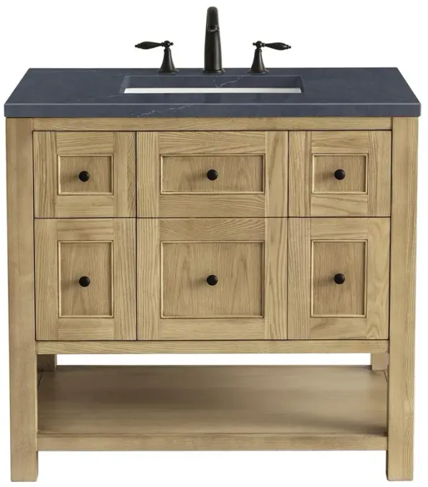 Draven Modern Classic Charcoal Quartz Light Natural Wood Vanity Sink - 36"