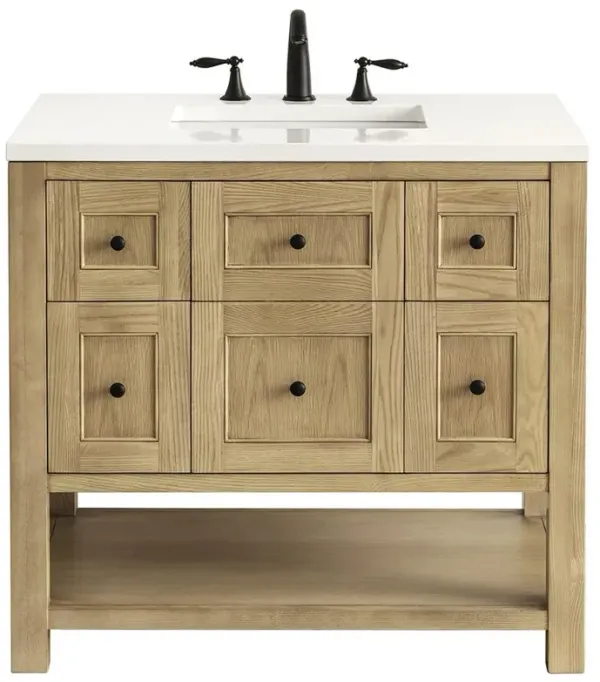Draven Modern Classic White Zeus Quartz Light Natural Wood Vanity Sink - 36"