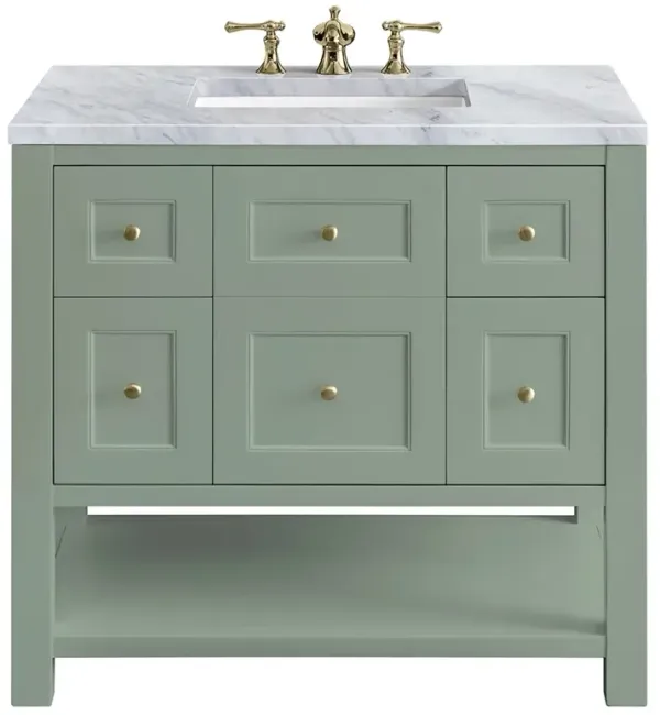 Draven Modern Classic Carrara Marble Sage Green Wood Vanity Sink - 36"