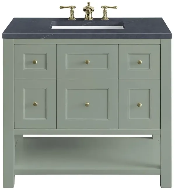 Draven Modern Classic Charcoal Quartz Sage Green Wood Vanity Sink - 36"