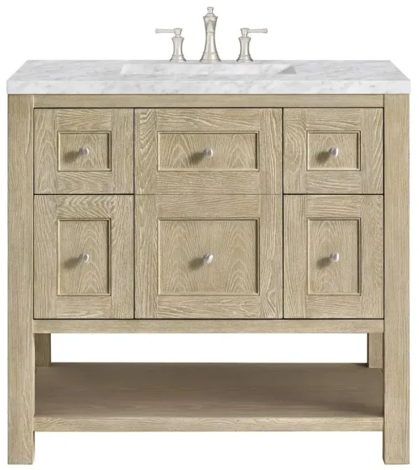 Draven Modern Classic Carrara Marble Whitewashed Wood Vanity Sink - 36"