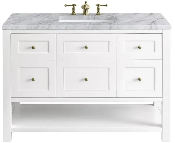 Draven Modern Classic Carrara Marble White Wood Wide Vanity Sink - 48"