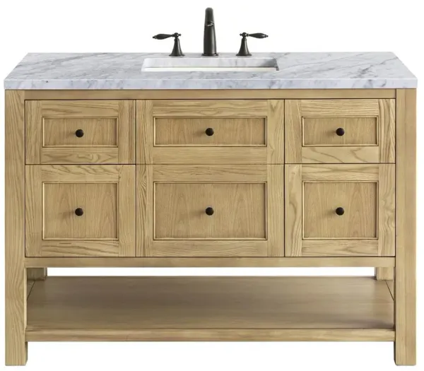 Draven Modern Classic Carrara Marble Light Natural Wood Wide Vanity Sink - 48"