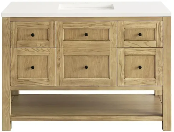 Draven Modern Classic White Zeus Quartz Light Natural Wood Wide Vanity Sink - 48"