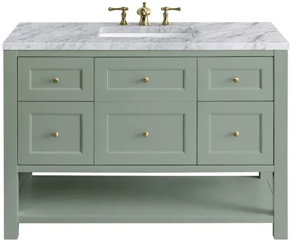 Draven Modern Classic Carrara Marble Sage Green Wood Wide Vanity Sink - 48"