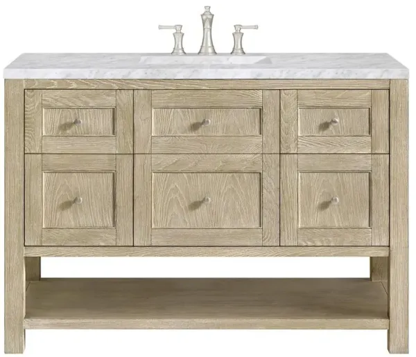 Draven Modern Classic Carrara Marble Whitewashed Wood Wide Vanity Sink - 48"
