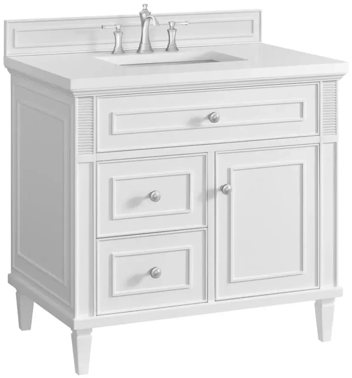 Gareth French Country White Zeus Quartz White Wood Vanity Sink - 36"