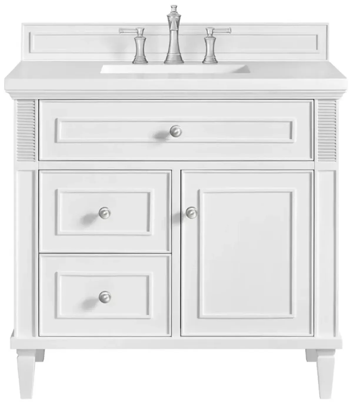 Gareth French Country White Zeus Quartz White Wood Vanity Sink - 36"
