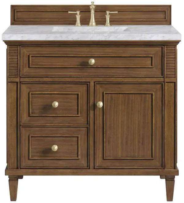 Gareth French Country Carrara Marble Brown Wood Vanity Sink - 36"