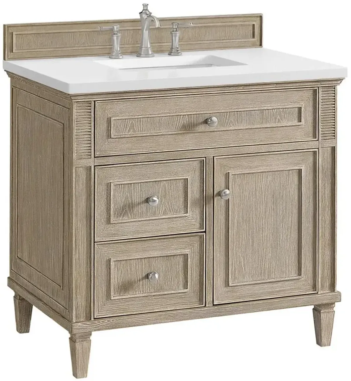 Gareth French Country White Zeus Quartz Whitewashed Wood Vanity Sink - 36"