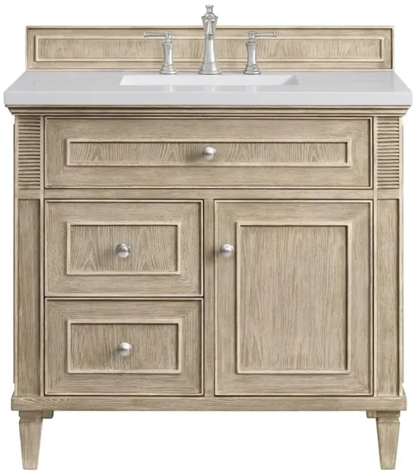 Gareth French Country White Zeus Quartz Whitewashed Wood Vanity Sink - 36"