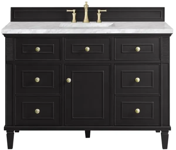 Gareth French Country Carrara Marble Black Wood Wide Vanity Sink - 48"