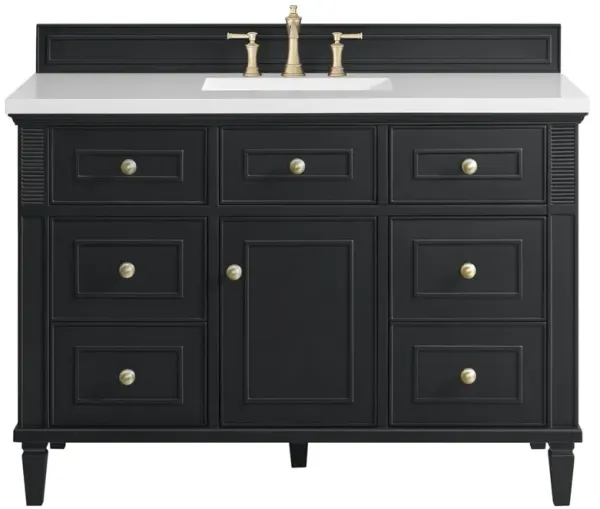 Gareth French Country White Zeus Quartz Black Wood Wide Vanity Sink - 48"
