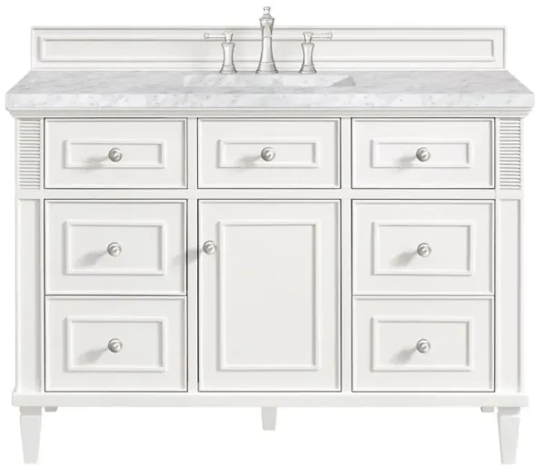 Gareth French Country Carrara Marble White Wood Wide Vanity Sink - 48"