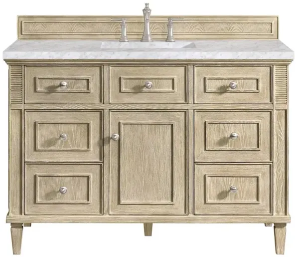 Gareth French Country Carrara Marble Whitewashed Wood Wide Vanity Sink - 48"