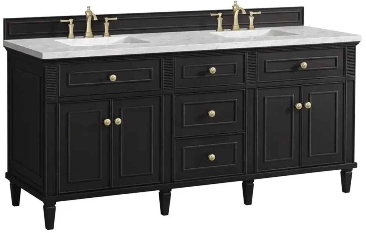 Gareth French Country Carrara Marble Black Wood Double Vanity Sink - 72"