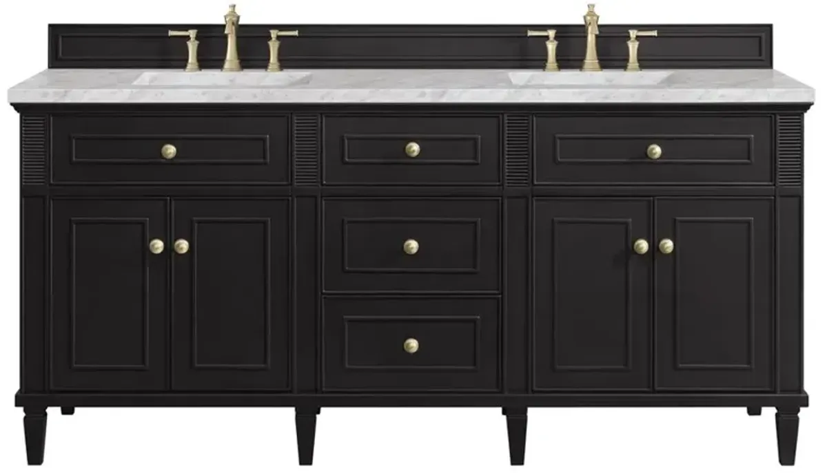 Gareth French Country Carrara Marble Black Wood Double Vanity Sink - 72"