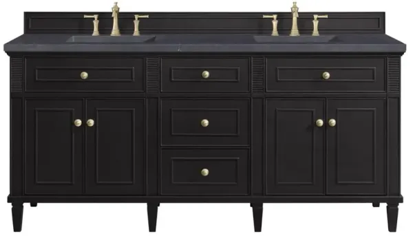 Gareth French Country Charcoal Quartz Black Wood Double Vanity Sink - 72"