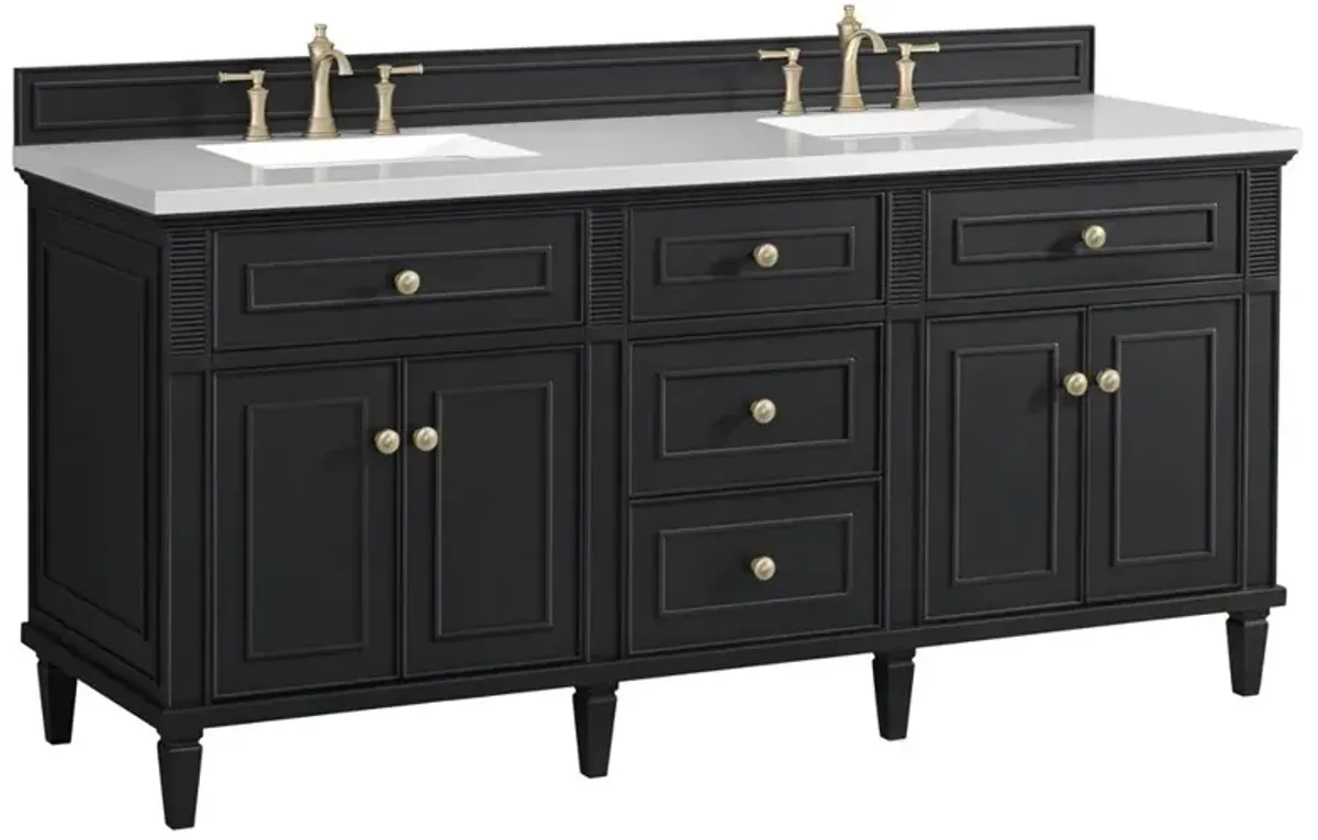 Gareth French Country White Zeus Quartz Black Wood Double Vanity Sink - 72"