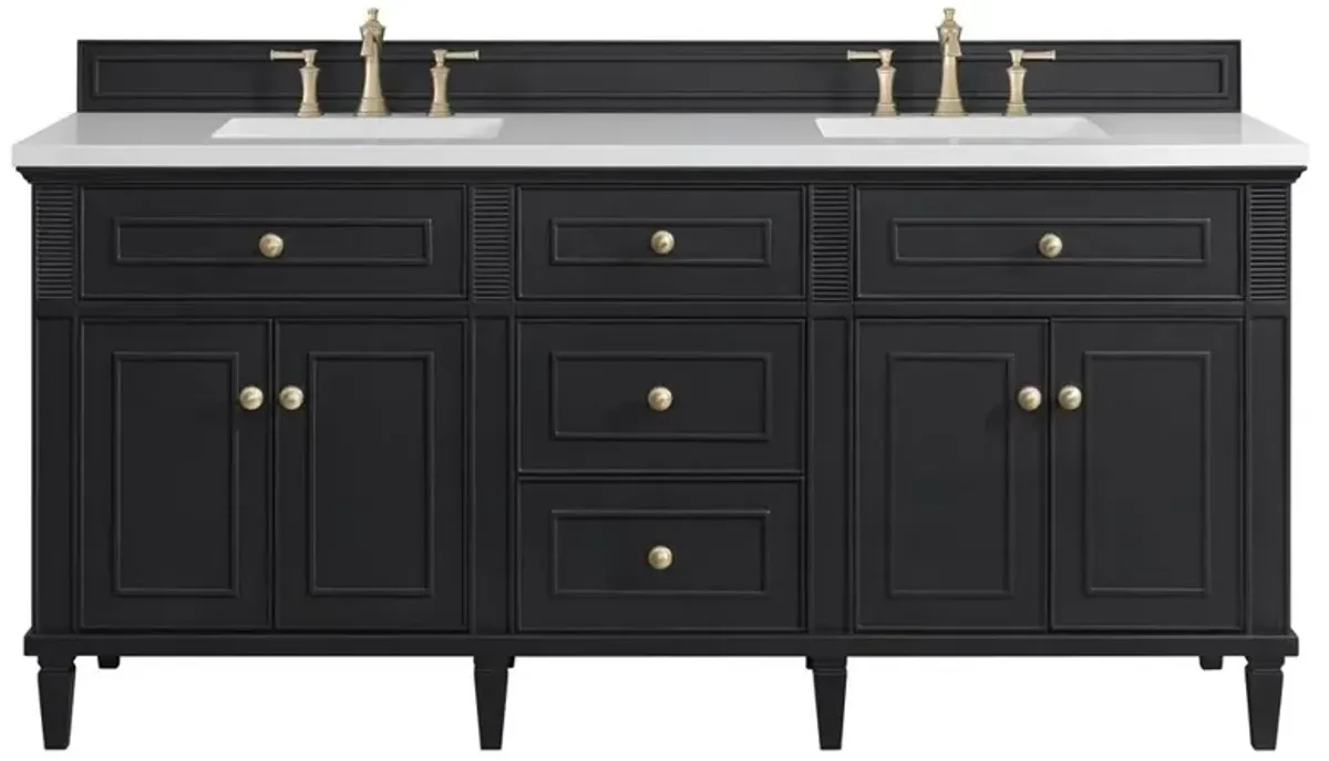 Gareth French Country White Zeus Quartz Black Wood Double Vanity Sink - 72"