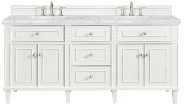Gareth French Country Carrara Marble White Wood Double Vanity Sink - 72"