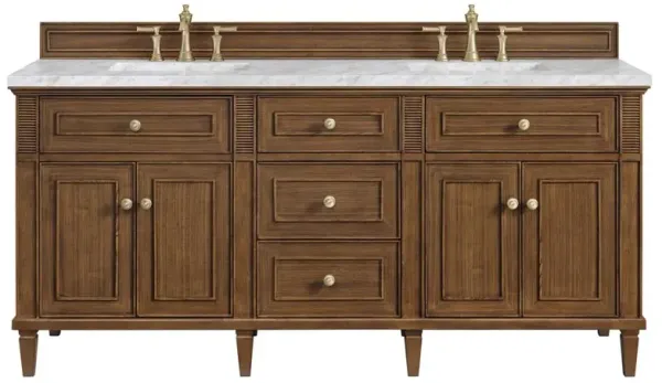 Gareth French Country Carrara Marble Brown Wood Double Vanity Sink - 72"