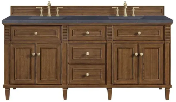 Gareth French Country Charcoal Quartz Brown Wood Double Vanity Sink - 72"