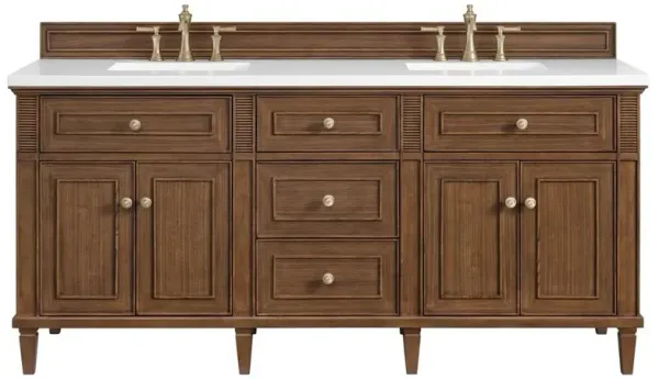 Gareth French Country White Zeus Quartz Brown Wood Double Vanity Sink - 72"