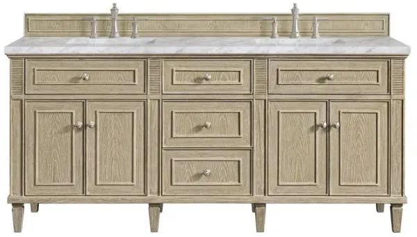 Gareth French Country Carrara Marble Whitewashed Wood Double Vanity Sink - 72"