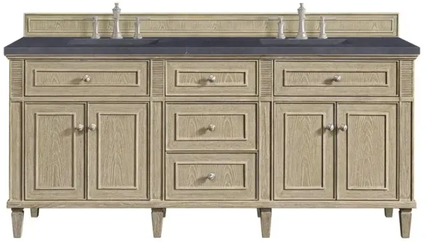 Gareth French Country Charcoal Quartz Whitewashed Wood Double Vanity Sink - 72"