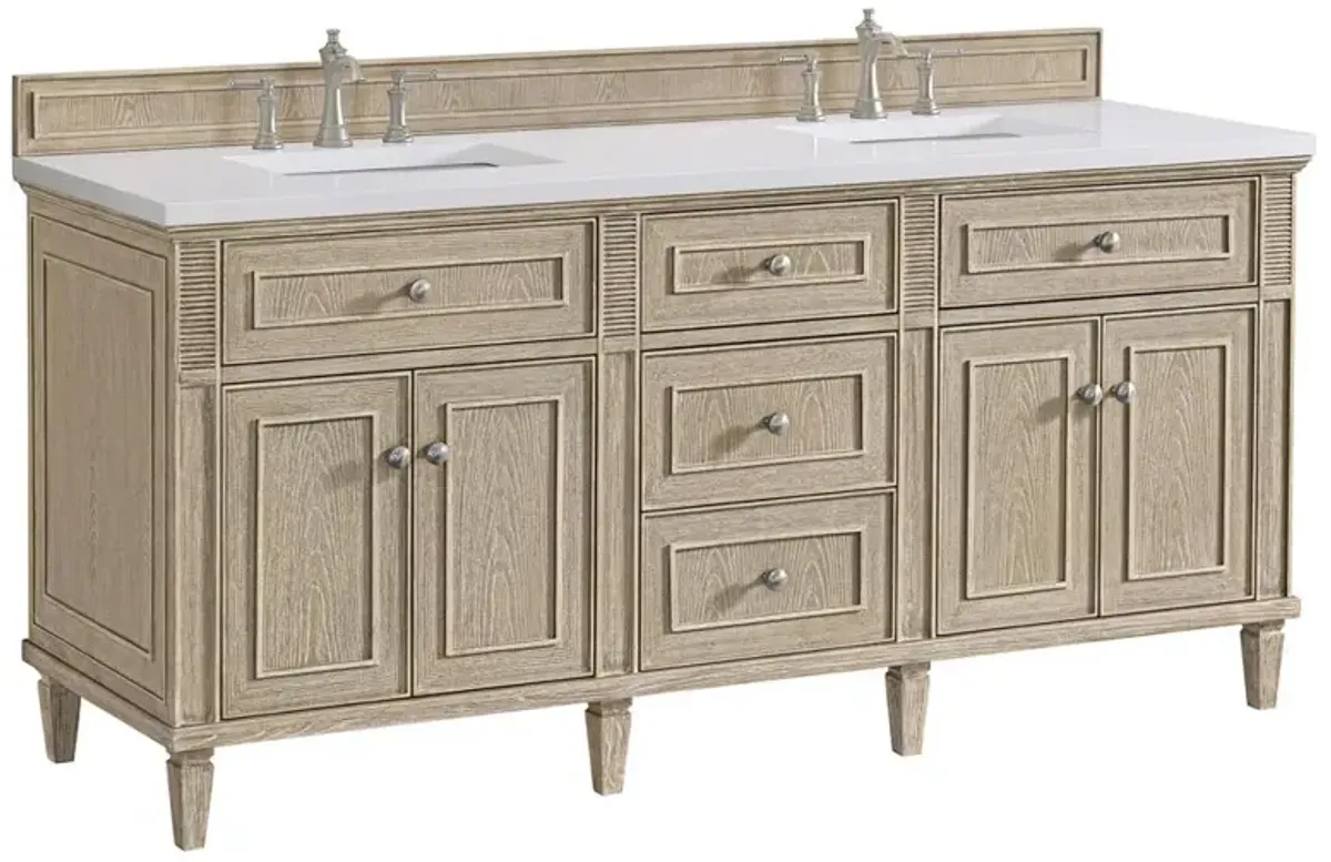 Gareth French Country White Zeus Quartz Whitewashed Wood Double Vanity Sink - 72"