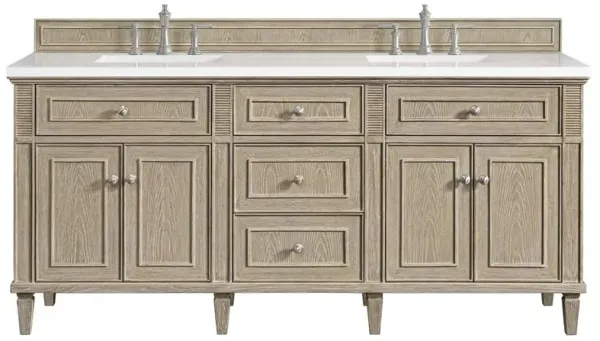 Gareth French Country White Zeus Quartz Whitewashed Wood Double Vanity Sink - 72"