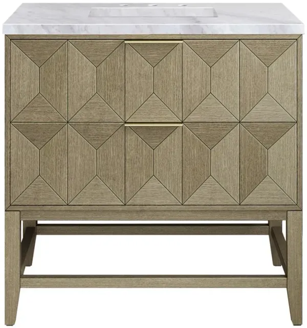 Misha Modern Classic Carrara Marble Oak Wood Vanity Sink - 36"