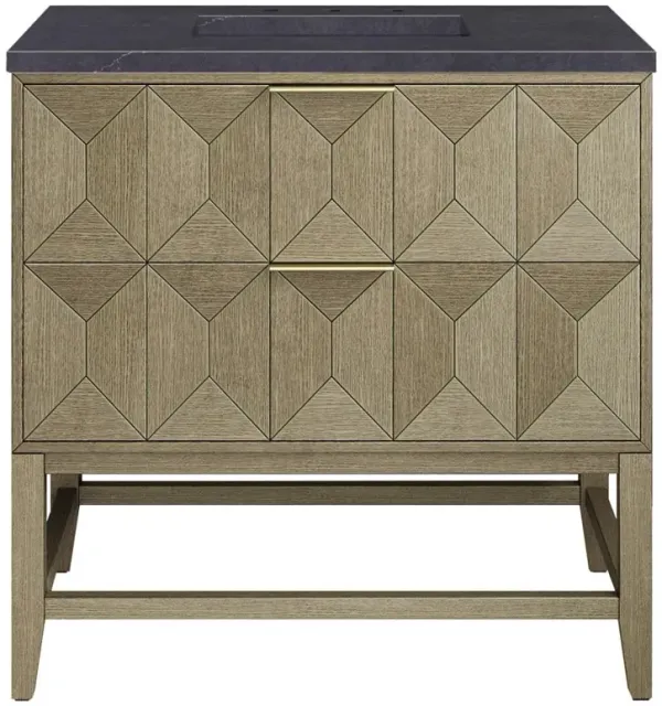 Misha Modern Classic Charcoal Quartz Oak Wood Vanity Sink - 36"