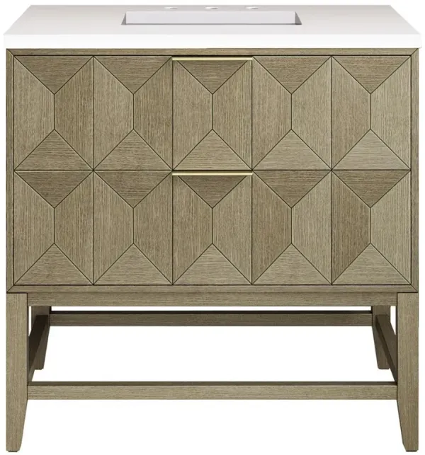 Misha Modern Classic White Zeus Quartz Oak Wood Vanity Sink - 36"