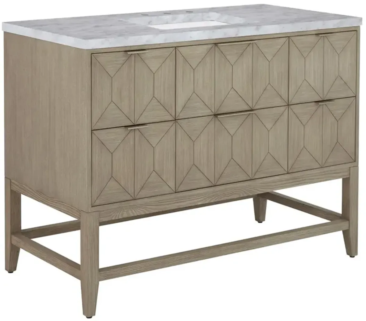 Misha Modern Classic Carrara Marble Oak Wood Wide Vanity Sink - 48"