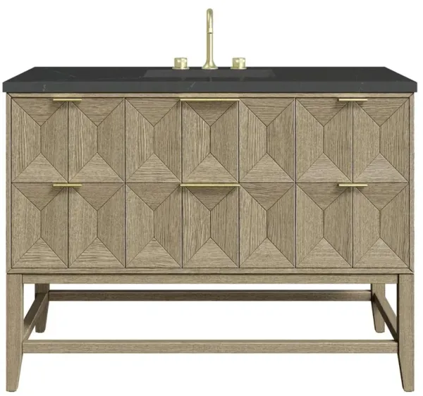 Misha Modern Classic Charcoal Quartz Oak Wood Wide Vanity Sink - 48"