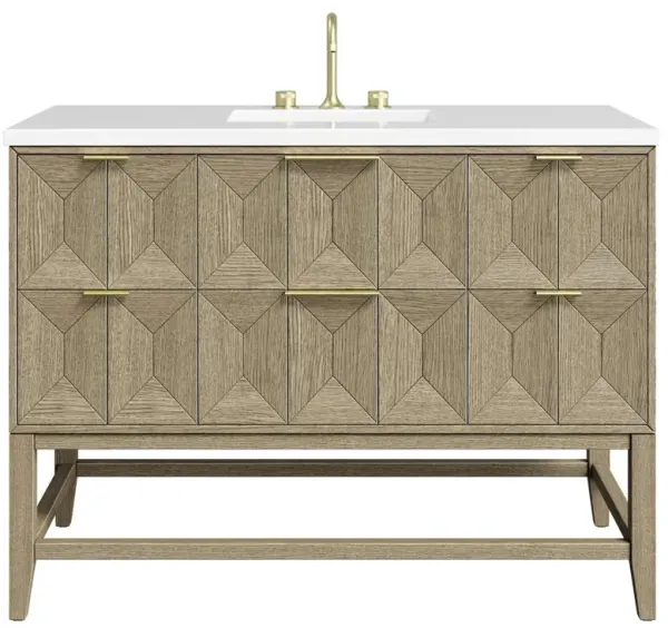 Misha Modern Classic White Zeus Quartz Oak Wood Wide Vanity Sink - 48"
