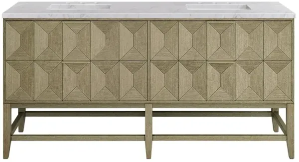 Misha Modern Classic Carrara Marble Oak Wood Double Vanity Sink - 72"