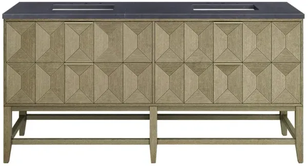 Misha Modern Classic Charcoal Quartz Oak Wood Double Vanity Sink - 72"